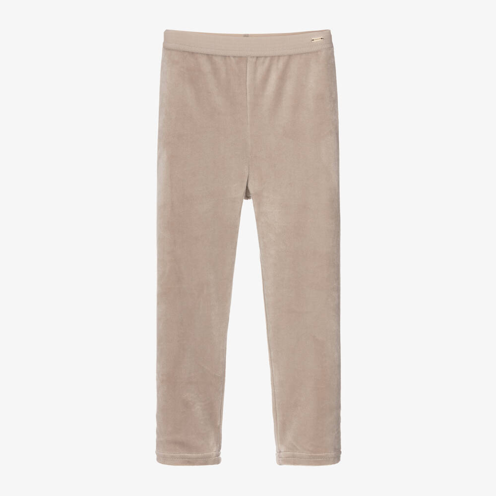 Mayoral - Girls Taupe Beige Velour Leggings | Childrensalon