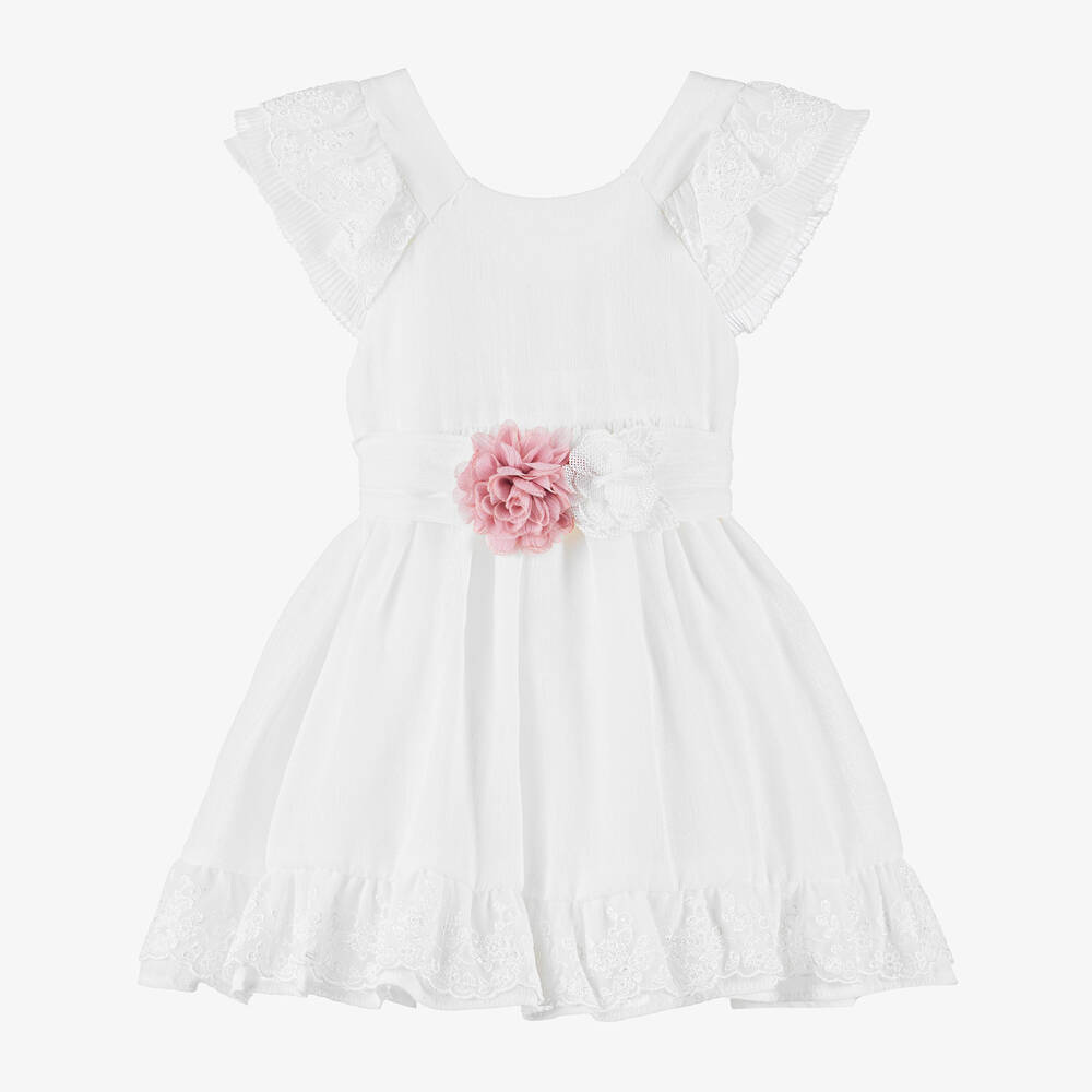 Mayoral - Girls White Embroidered Dress | Childrensalon