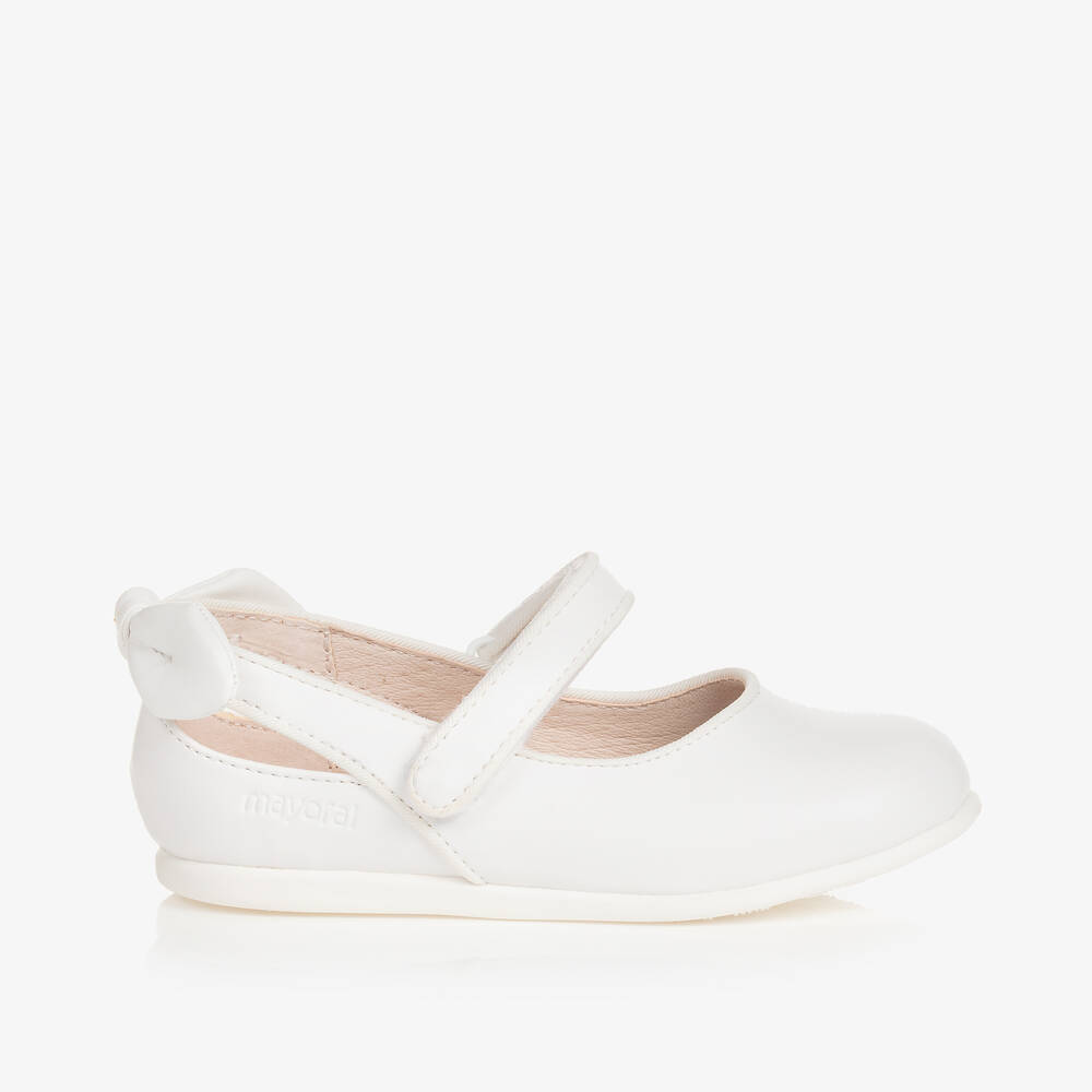 Mayoral - Girls White Faux Leather Bow Shoes | Childrensalon