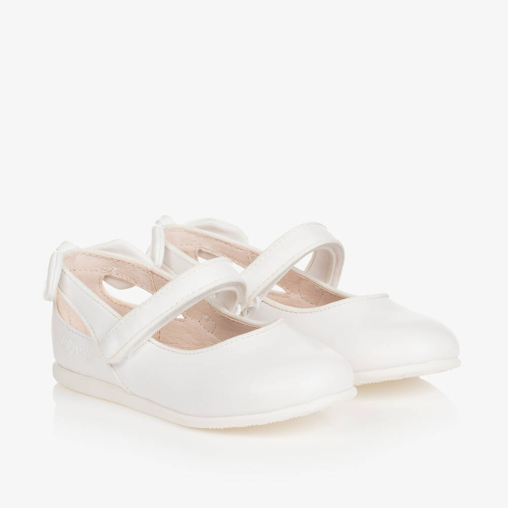 Mayoral - Girls White Faux Leather Bow Shoes | Childrensalon
