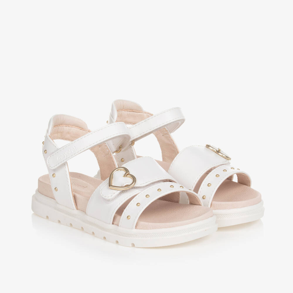 Mayoral Kids' Girls White Faux Leather Studded Sandals