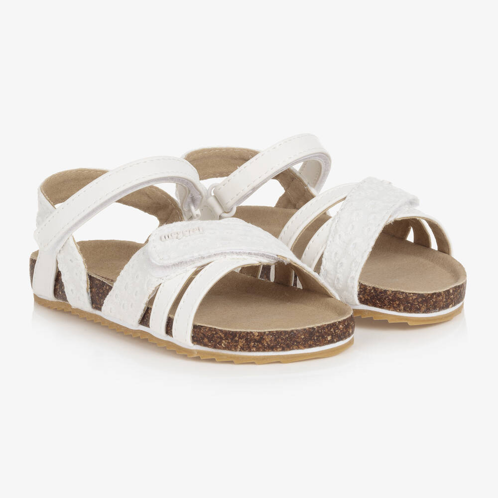 Mayoral - Girls White Faux Leather Velcro Sandals | Childrensalon