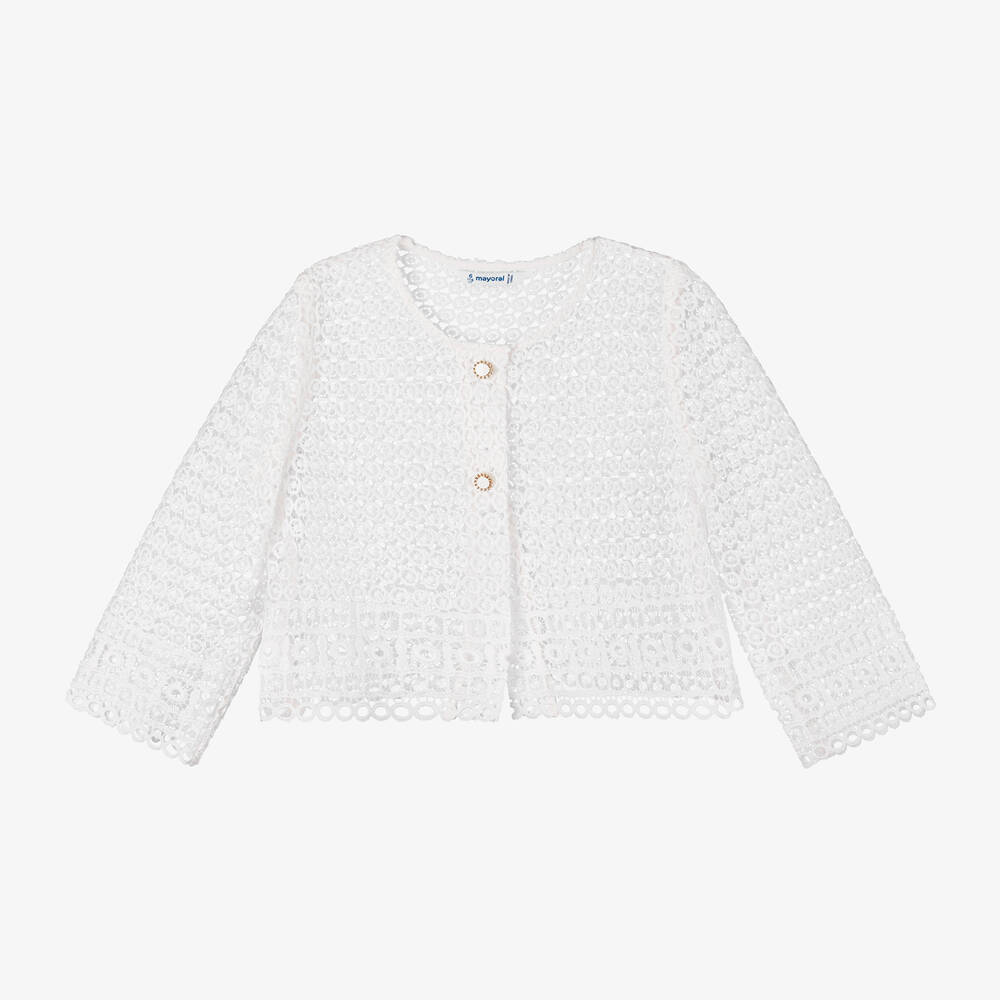 Mayoral Babies' Girls White Guipure Lace Cardigan