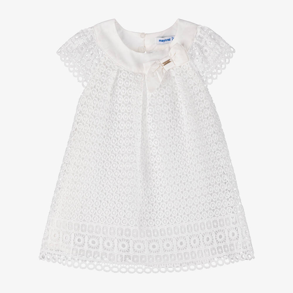 Mayoral Babies' Girls White Guipure Lace Dress
