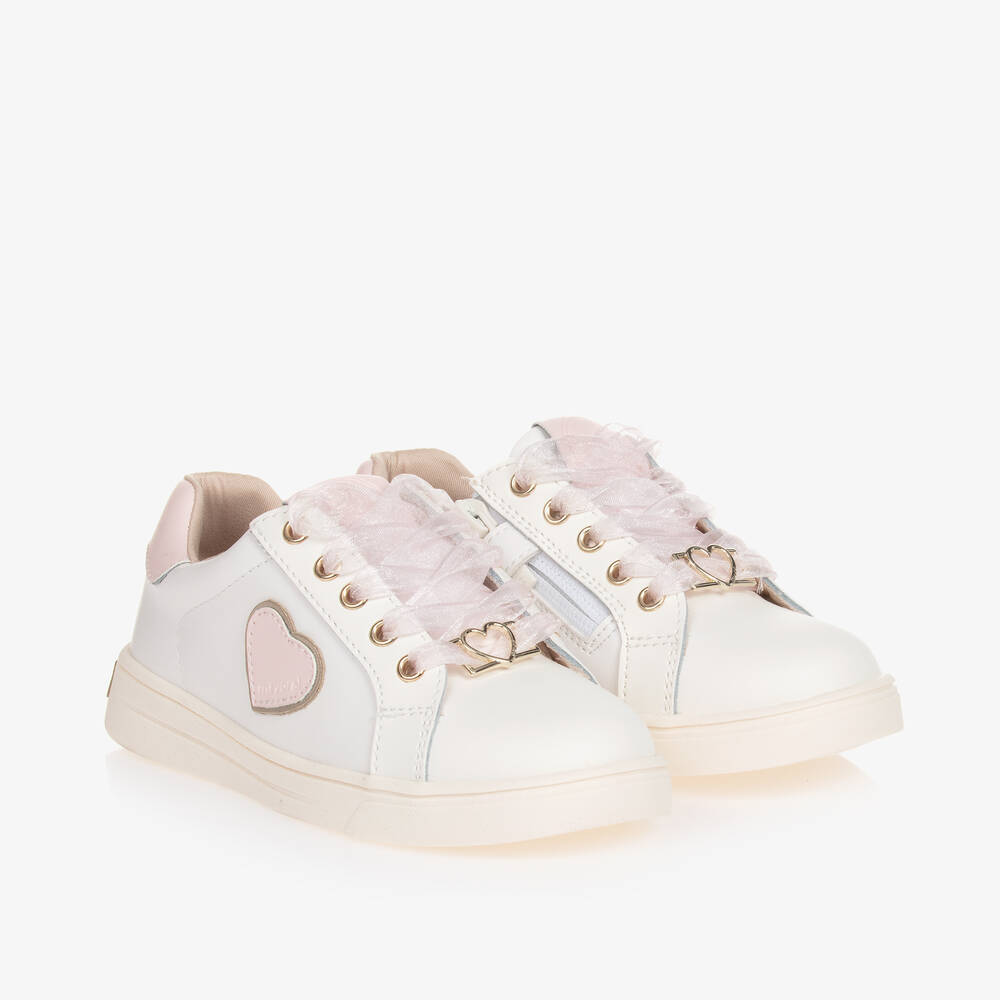 Mayoral - Girls White Leather Trainers | Childrensalon