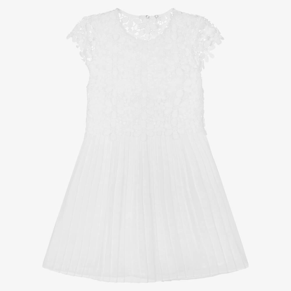 Mayoral - Girls White Pleated Lace Dress | Childrensalon