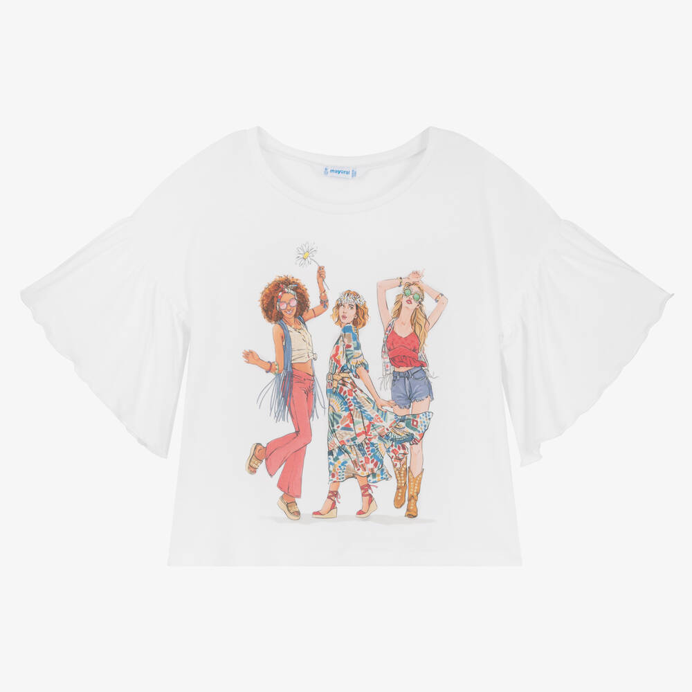 Mayoral - T-shirt blanc à imprimé fille | Childrensalon