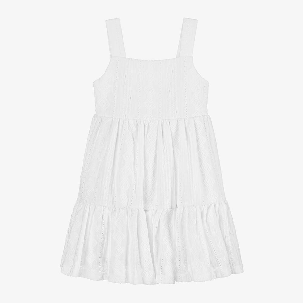 Mayoral - Girls White Sleeveless Embroidered Dress | Childrensalon