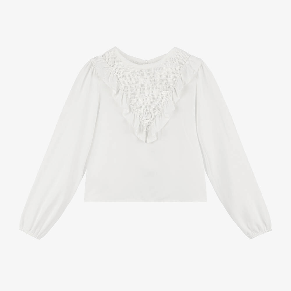 Mayoral - Girls White Viscose Frill Blouse | Childrensalon