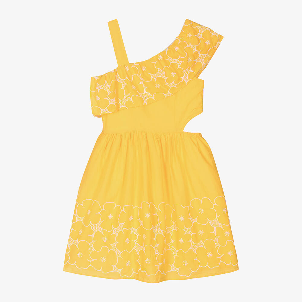 Mayoral - Girls Yellow Cotton Embroidered Dress | Childrensalon