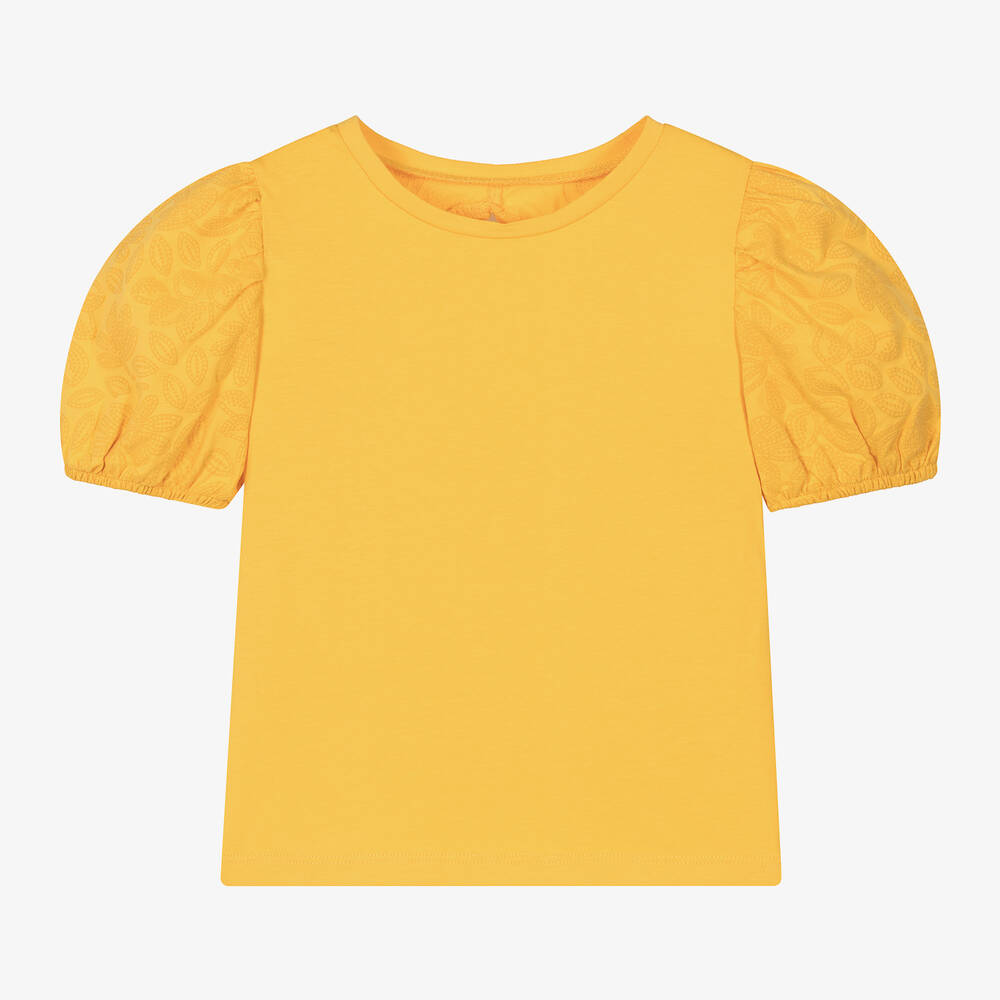 Mayoral - Girls Yellow Cotton Floral T-Shirt | Childrensalon