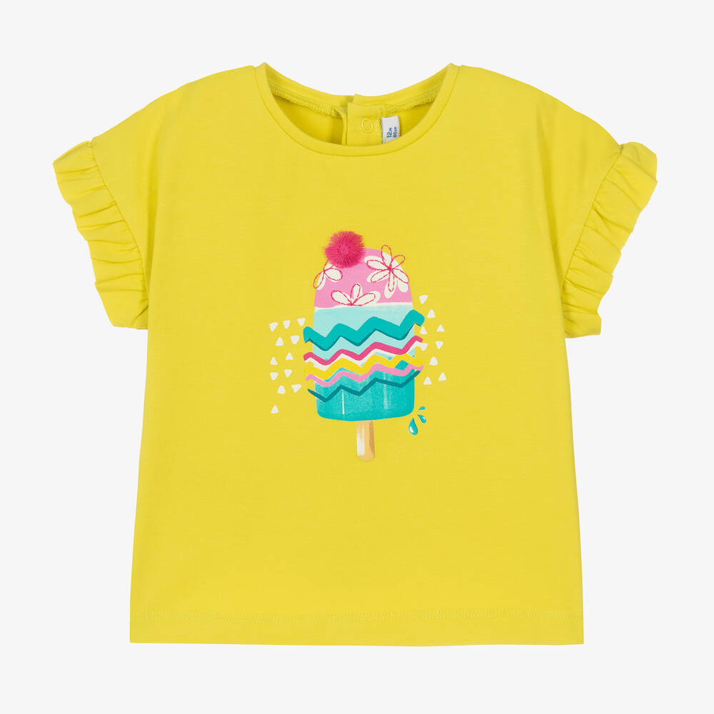 Mayoral Babies' Girls Yellow Cotton Frilled T-shirt