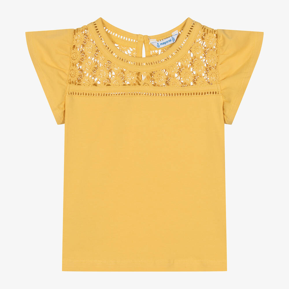 Mayoral Kids' Girls Yellow Cotton T-shirt