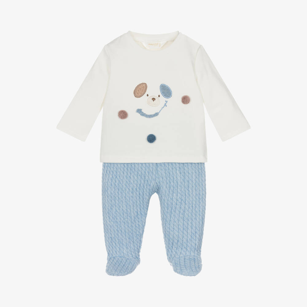 Mayoral Newborn - Ivory & Blue 2 Piece Babygrow | Childrensalon