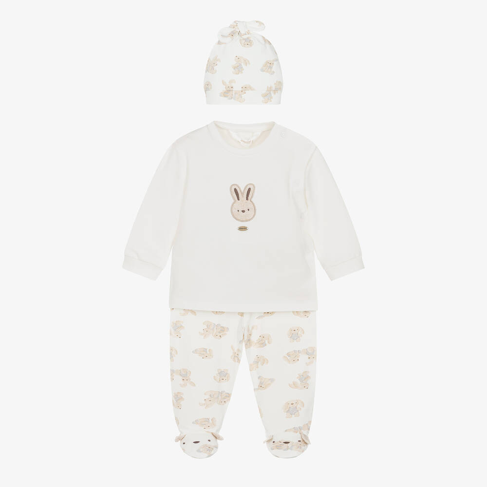 Mayoral Newborn - Ivory Cotton Bunny Babysuit Set | Childrensalon
