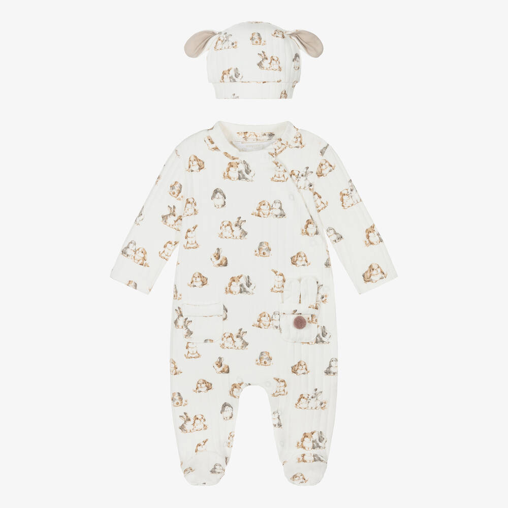 Mayoral Newborn - Ivory Cotton Bunny Babysuit Set | Childrensalon