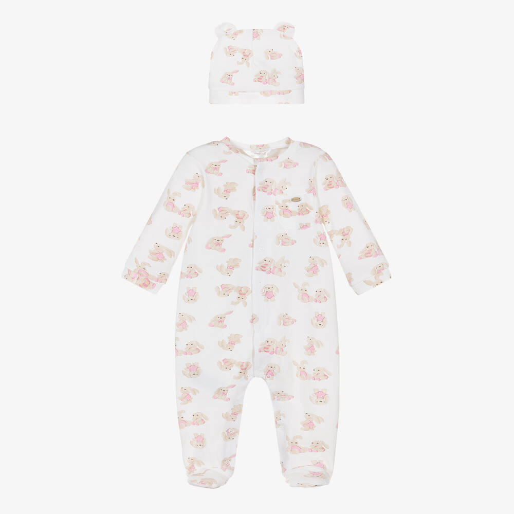 Mayoral Newborn - Ivory Cotton Bunny Print Babysuit Set | Childrensalon