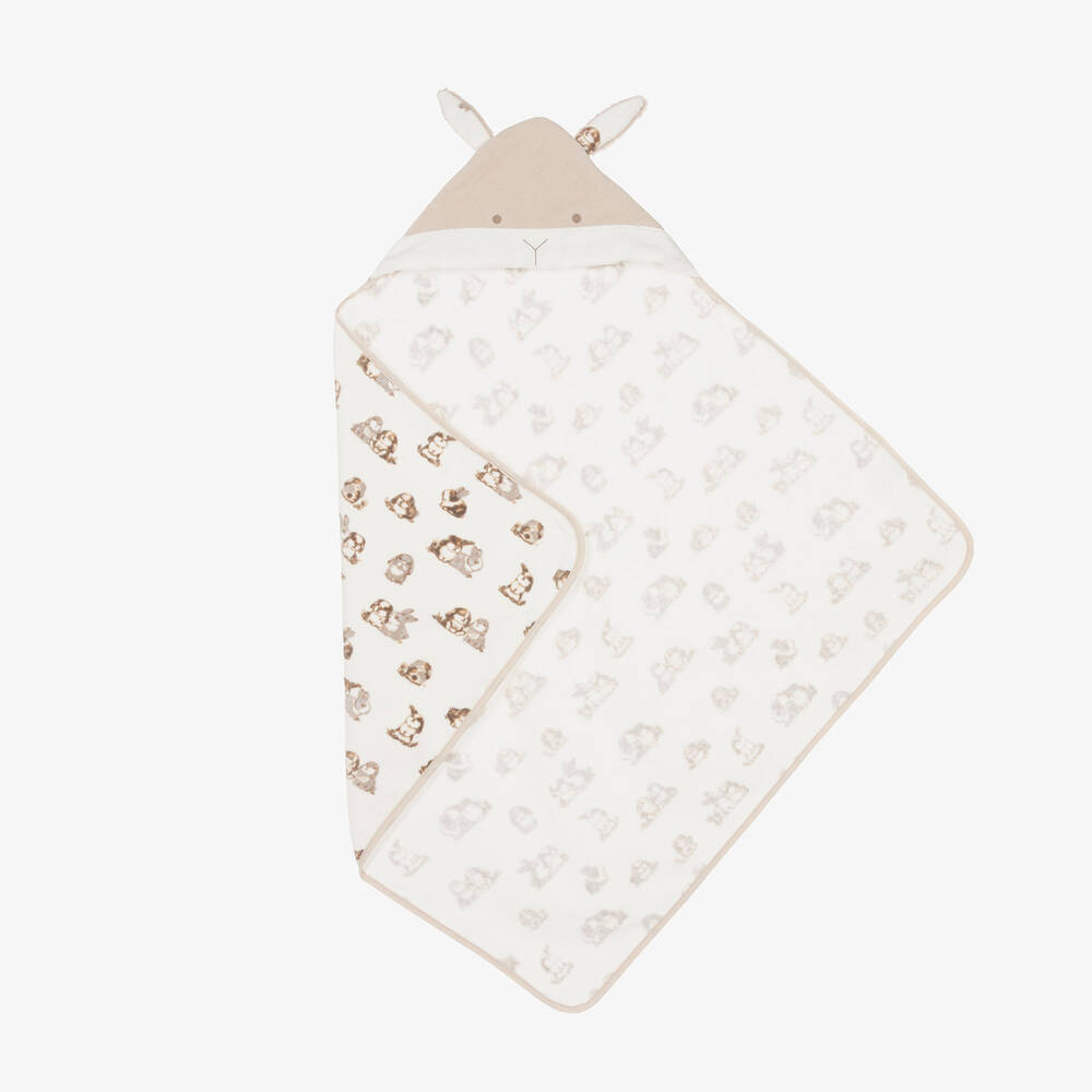 Mayoral Newborn - Ivory Cotton Hooded Baby Towel (83cm) | Childrensalon