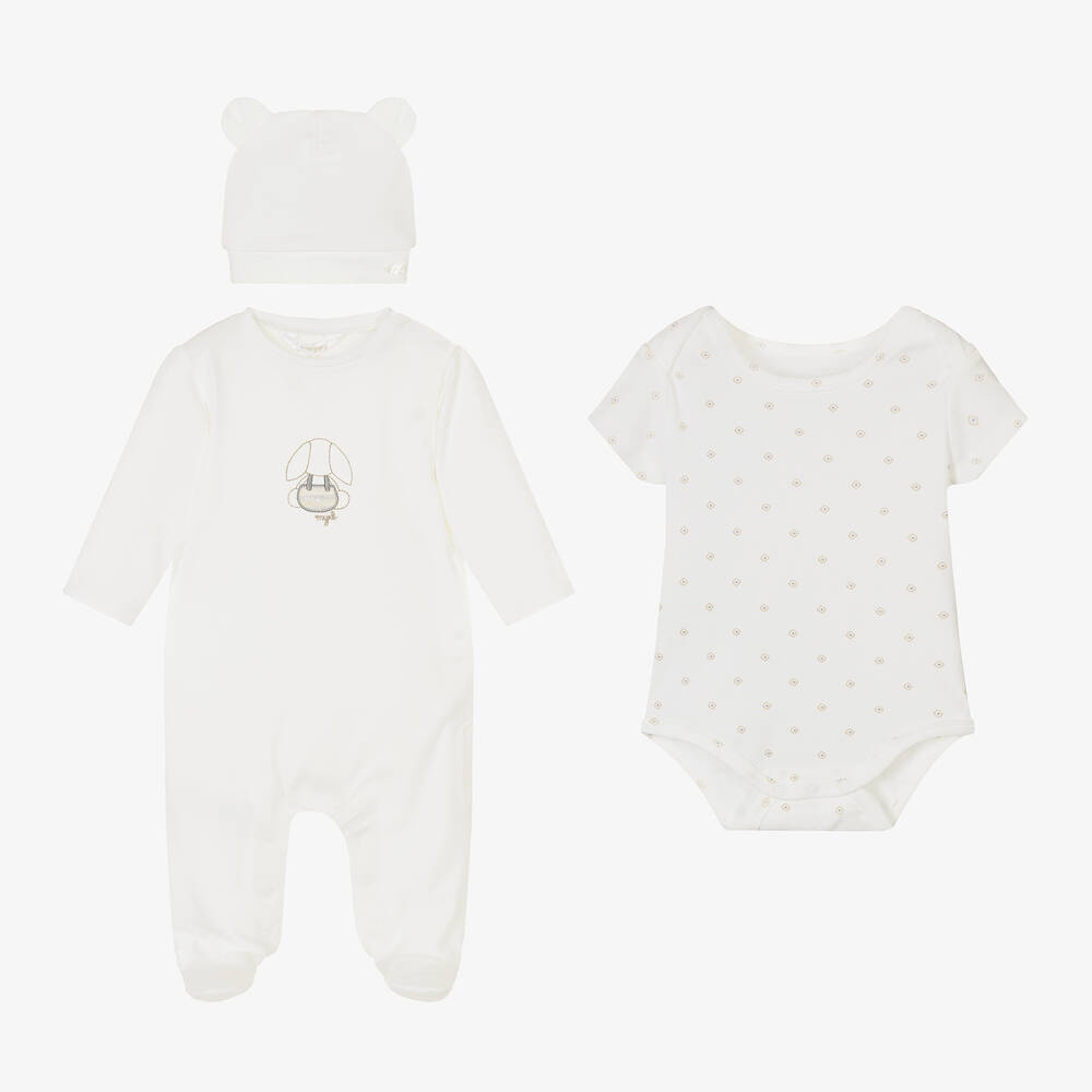 Mayoral Newborn - Ivory Cotton Jersey Babysuit Set | Childrensalon