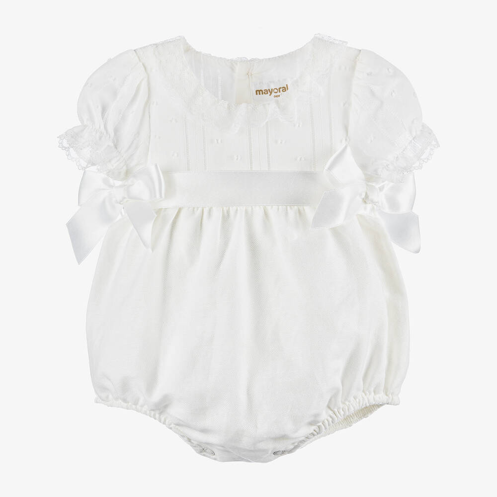 Mayoral - Ivory Cotton & Linen Baby Shortie | Childrensalon