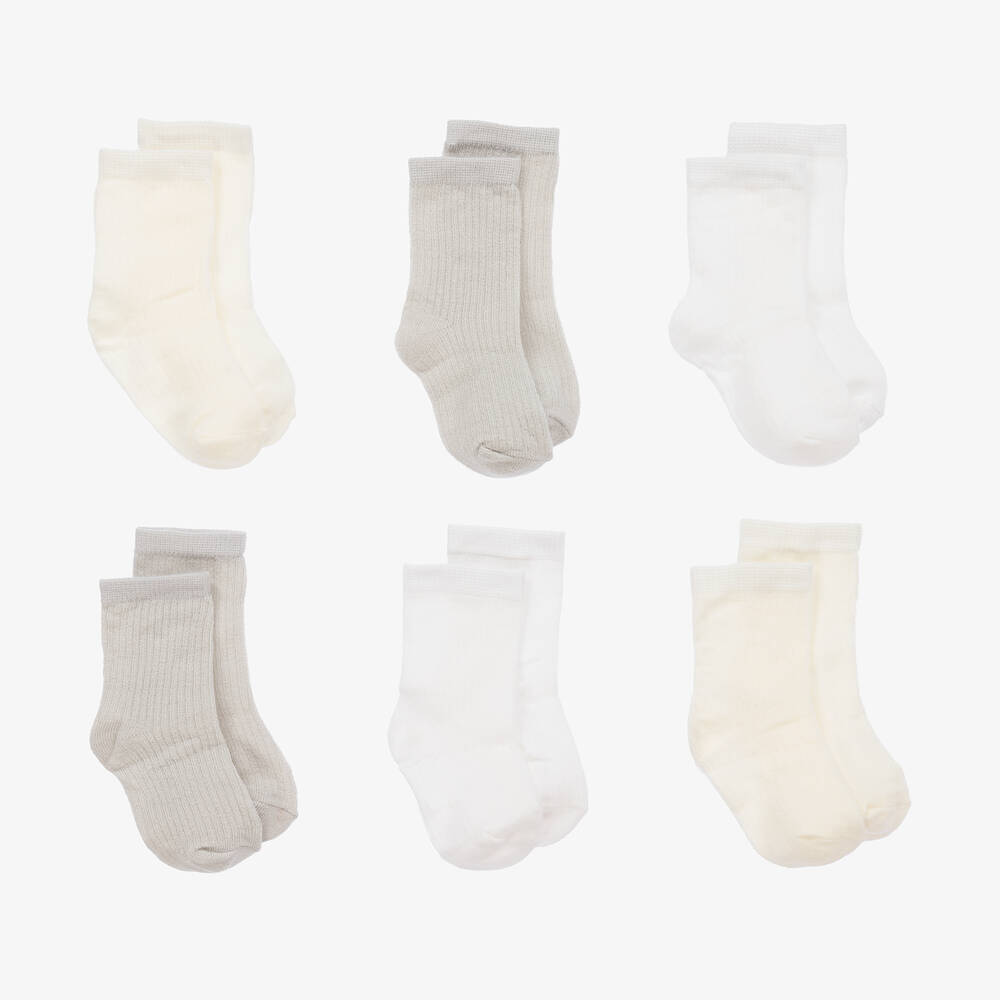 Shop Mayoral Newborn Viscose Knit Baby Socks (6 Pack) In Ivory