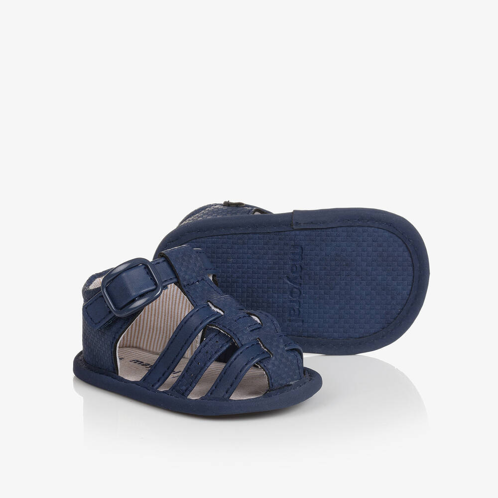 Mayoral Newborn - Navy Blue Faux Leather Pre-Walker Sandals | Childrensalon