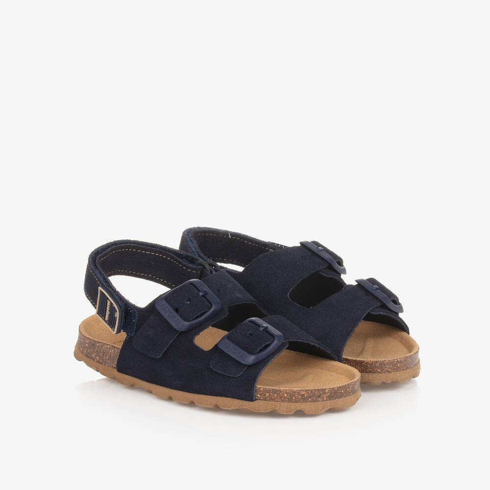 Shop Mayoral Navy Blue Suede Leather Baby Sandals