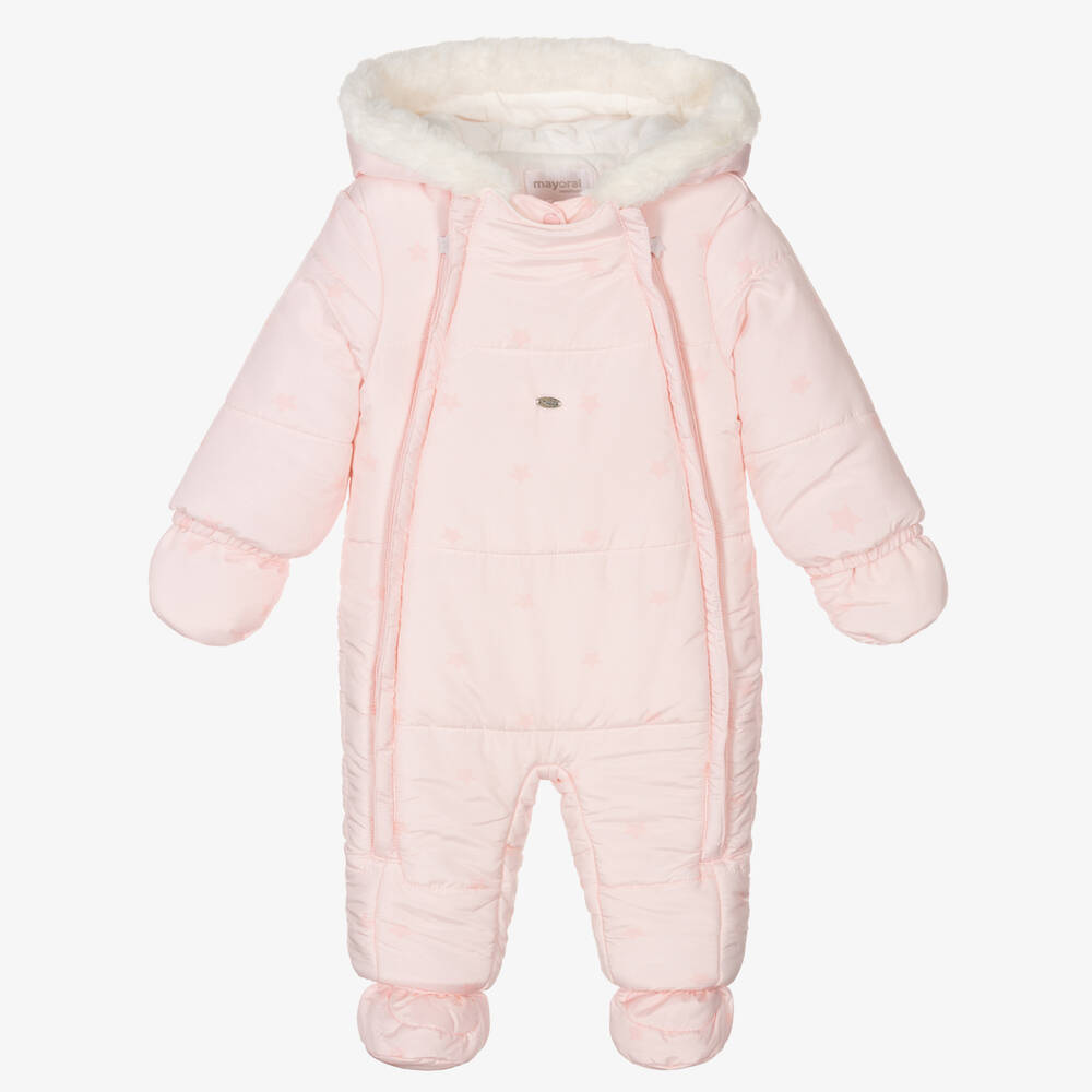 Mayoral Newborn - Pale Pink Stars Baby Snowsuit  | Childrensalon