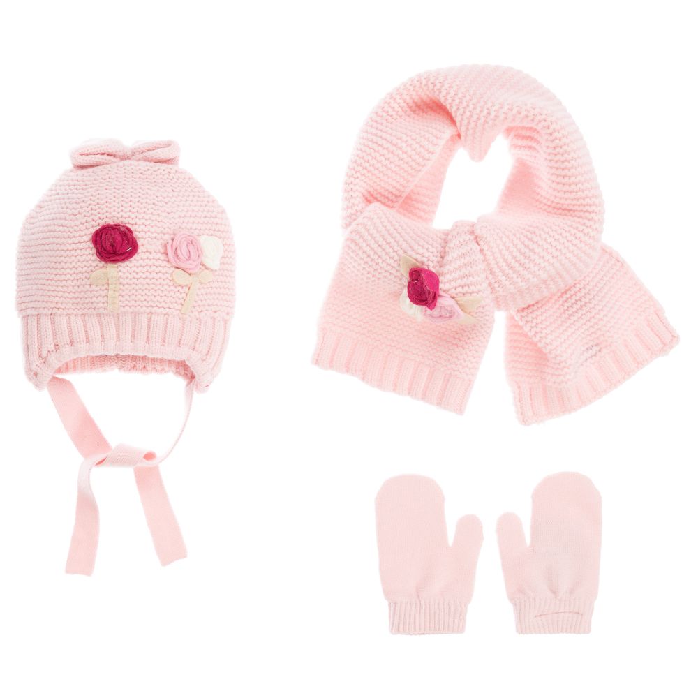 Mayoral Babies' Girls Pink 3 Pieces Hat Set