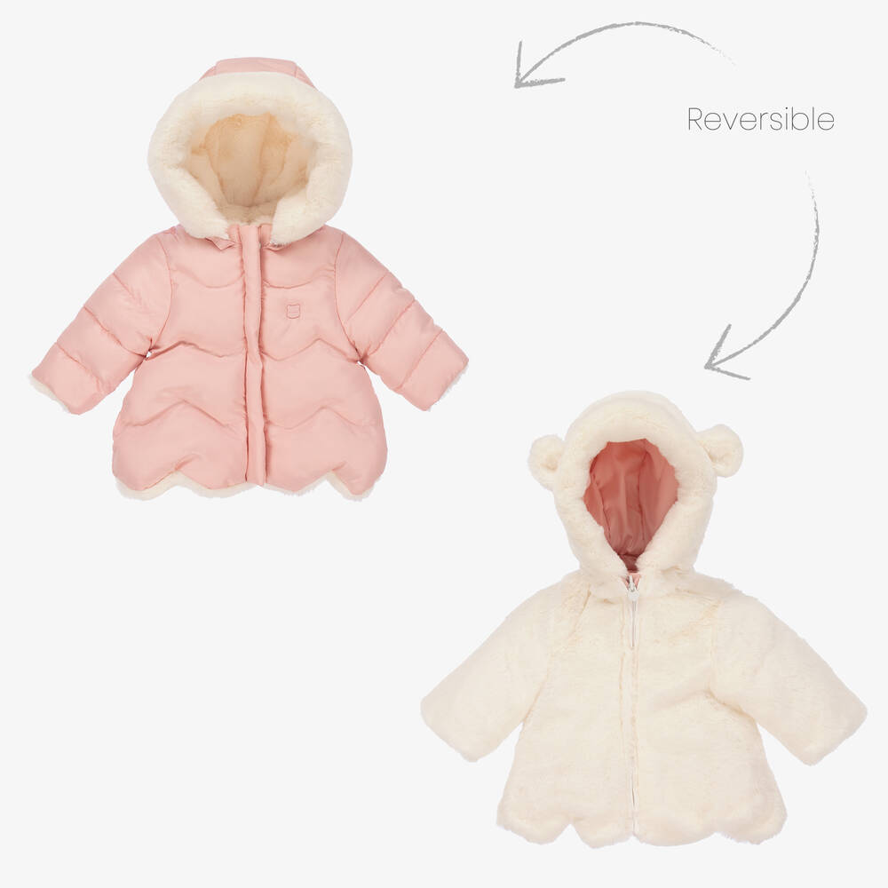 Mayoral Newborn - Pink Reversible Baby Coat | Childrensalon