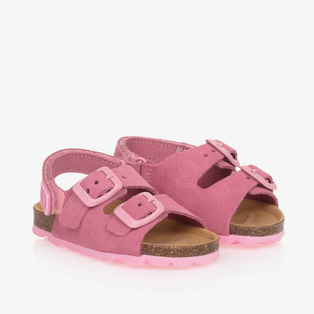 Mayoral - Pink Suede Leather Baby Sandals | Childrensalon
