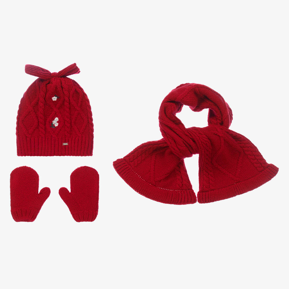 Mayoral Babies' Girls Red Hat, Scarf & Mittens Set