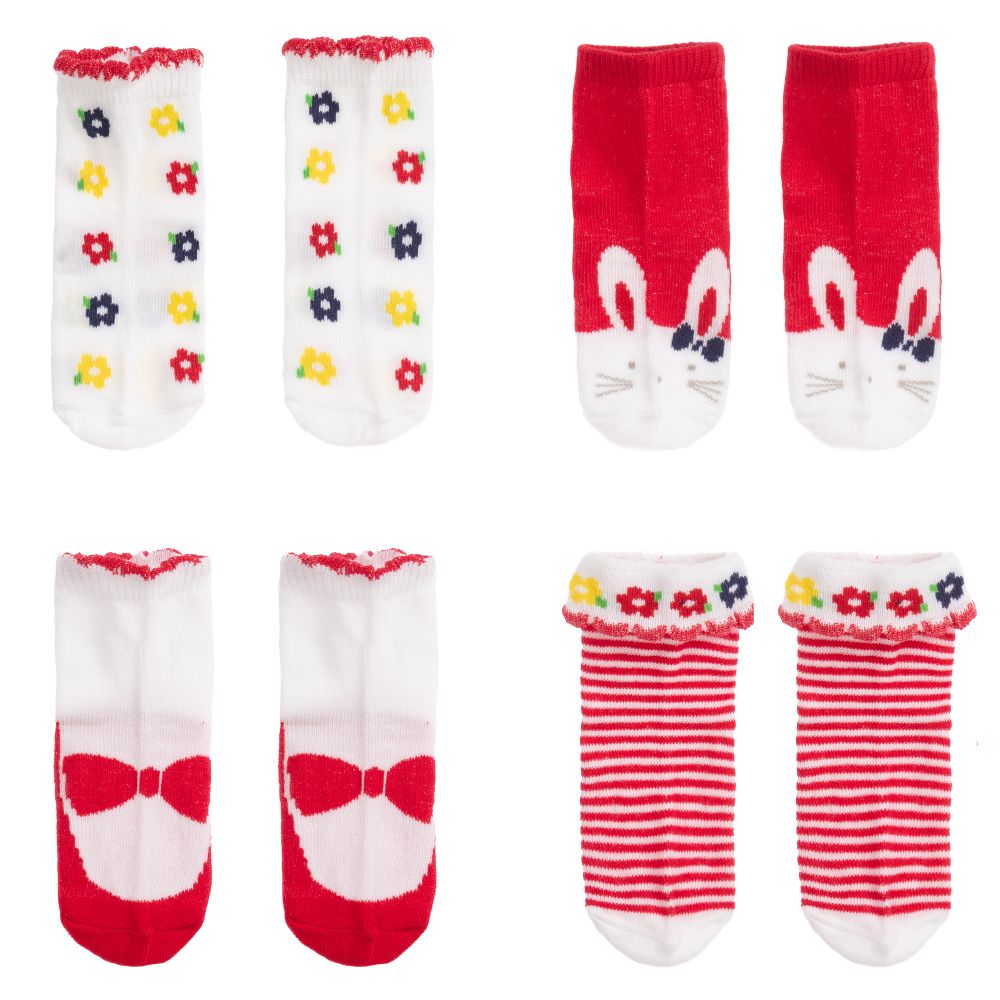 Mayoral Newborn Babies' Girls Red & White Socks (4 Pack)