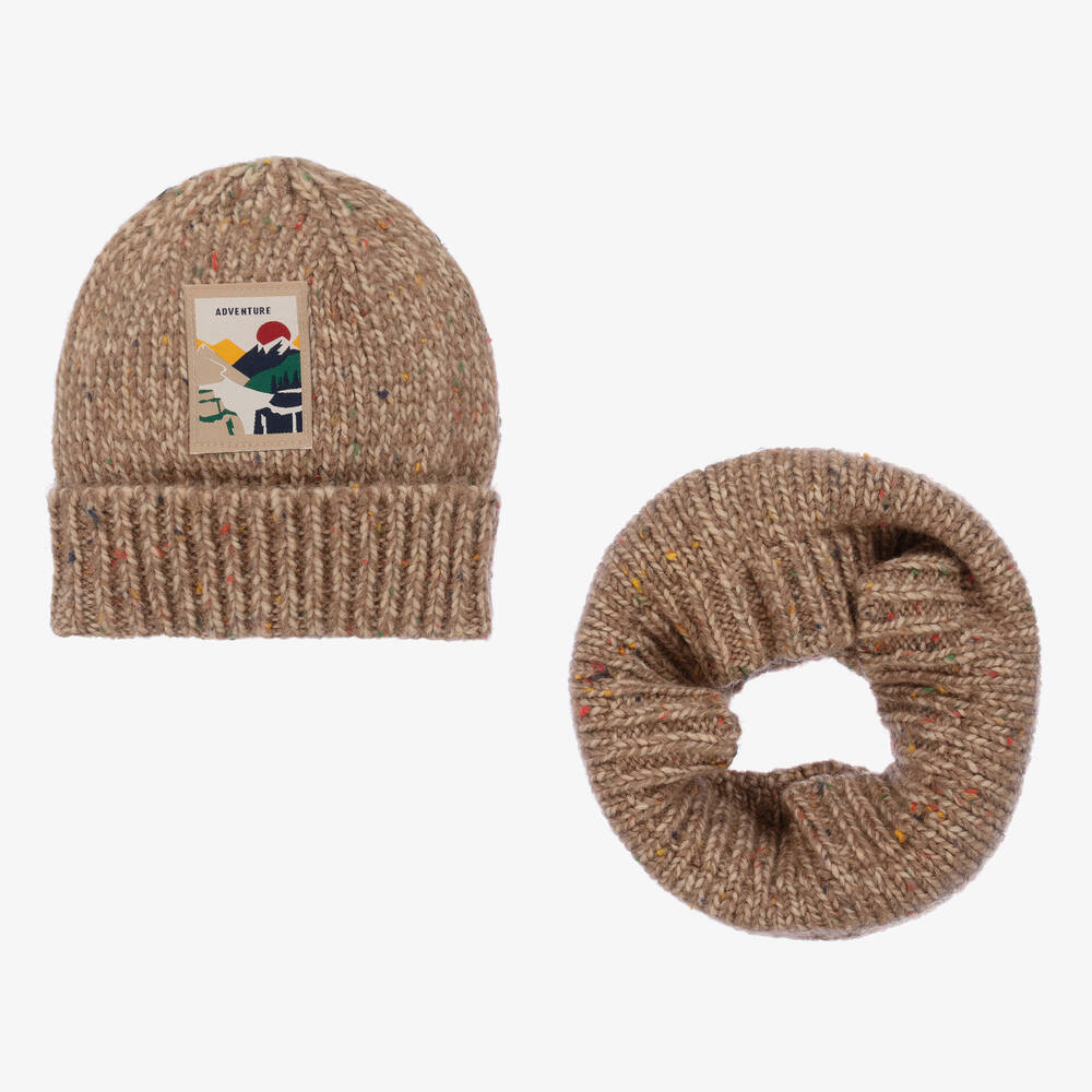 Mayoral - Teen Boys Beige Knitted Hat & Snood Set | Childrensalon