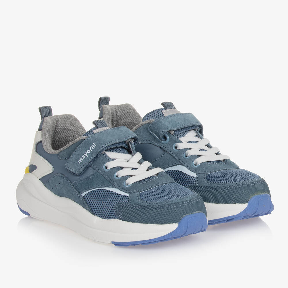 Mayoral - Teen Boys Blue Leather & Mesh Trainers | Childrensalon