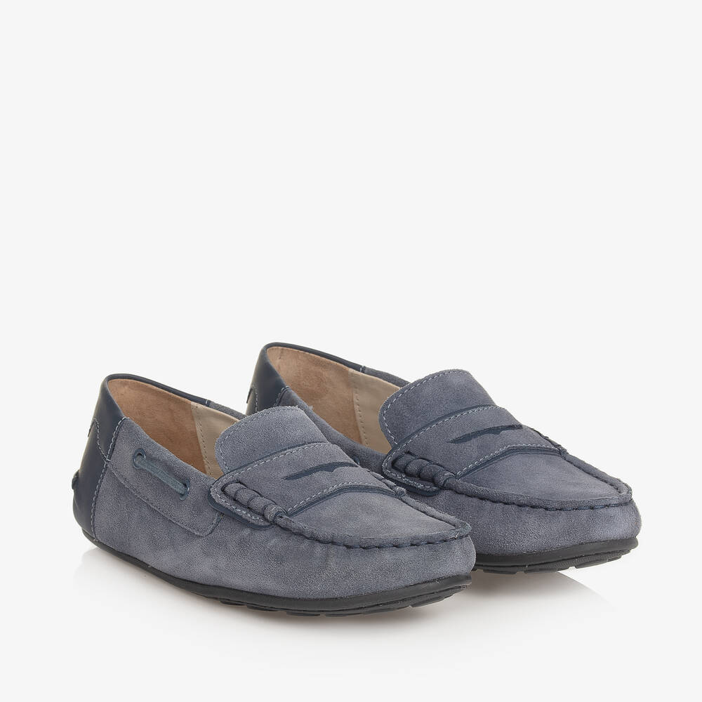 Shop Mayoral Teen Boys Blue Suede Leather Moccasins
