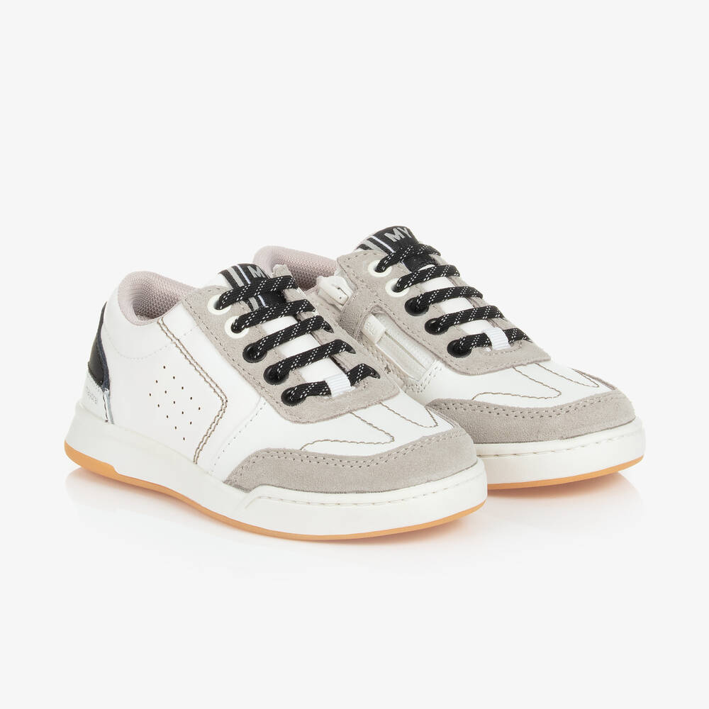 Mayoral - Teen Boys White & Grey Leather Trainers | Childrensalon