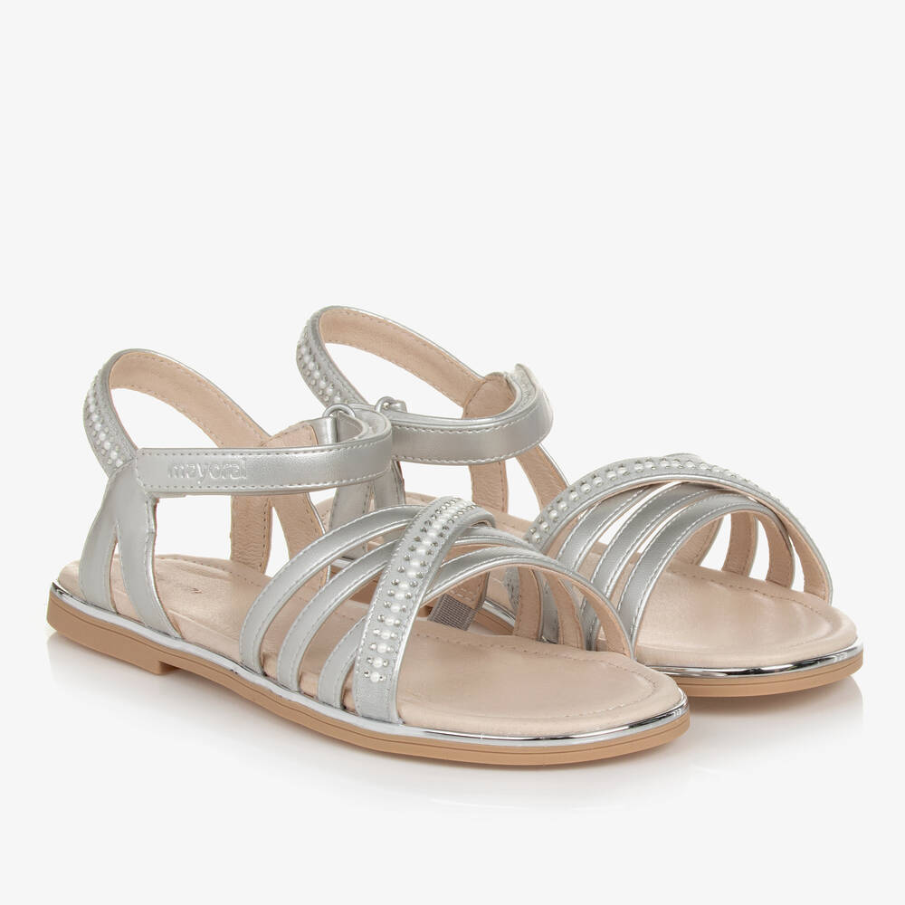 Shop Mayoral Teen Girls Silver Velcro Sandals