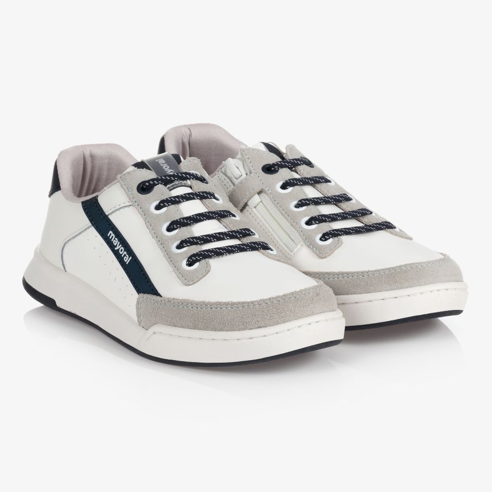 Mayoral Boys Teen White Leather Trainers | ModeSens