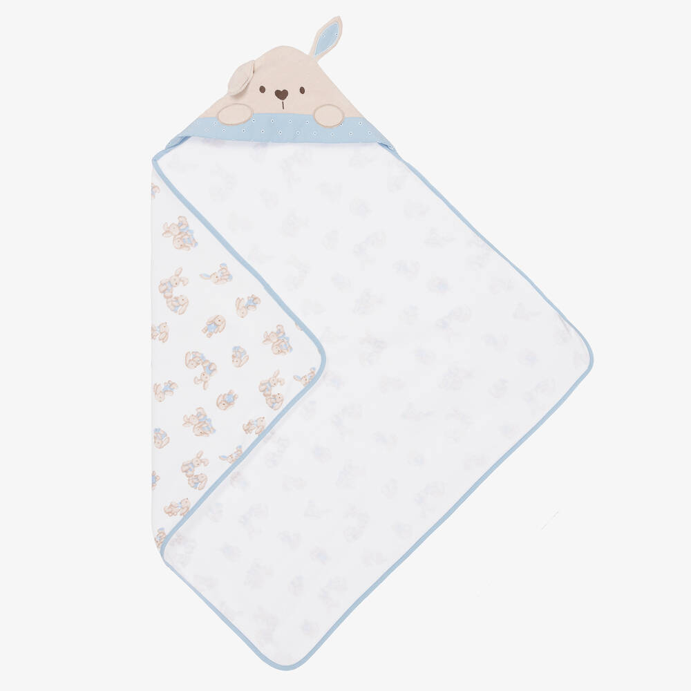 Mayoral Newborn - White & Blue Hooded Baby Towel (85cm) | Childrensalon
