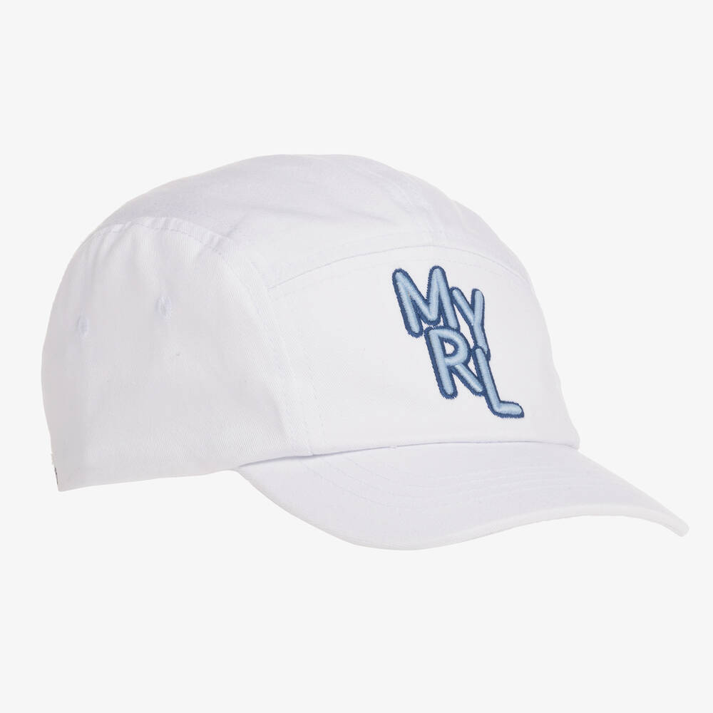 Shop Mayoral White Embroidered Cotton Cap