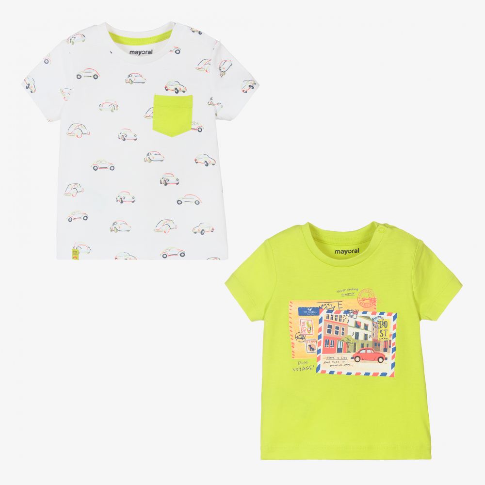 Mayoral - White & Green T-Shirts (2 Pack) | Childrensalon