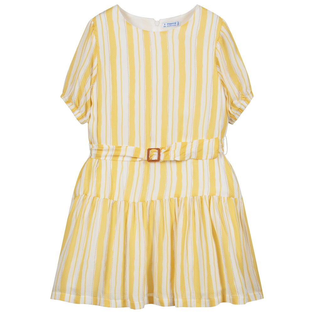 Mayoral - Yellow & White Viscose Dress | Childrensalon