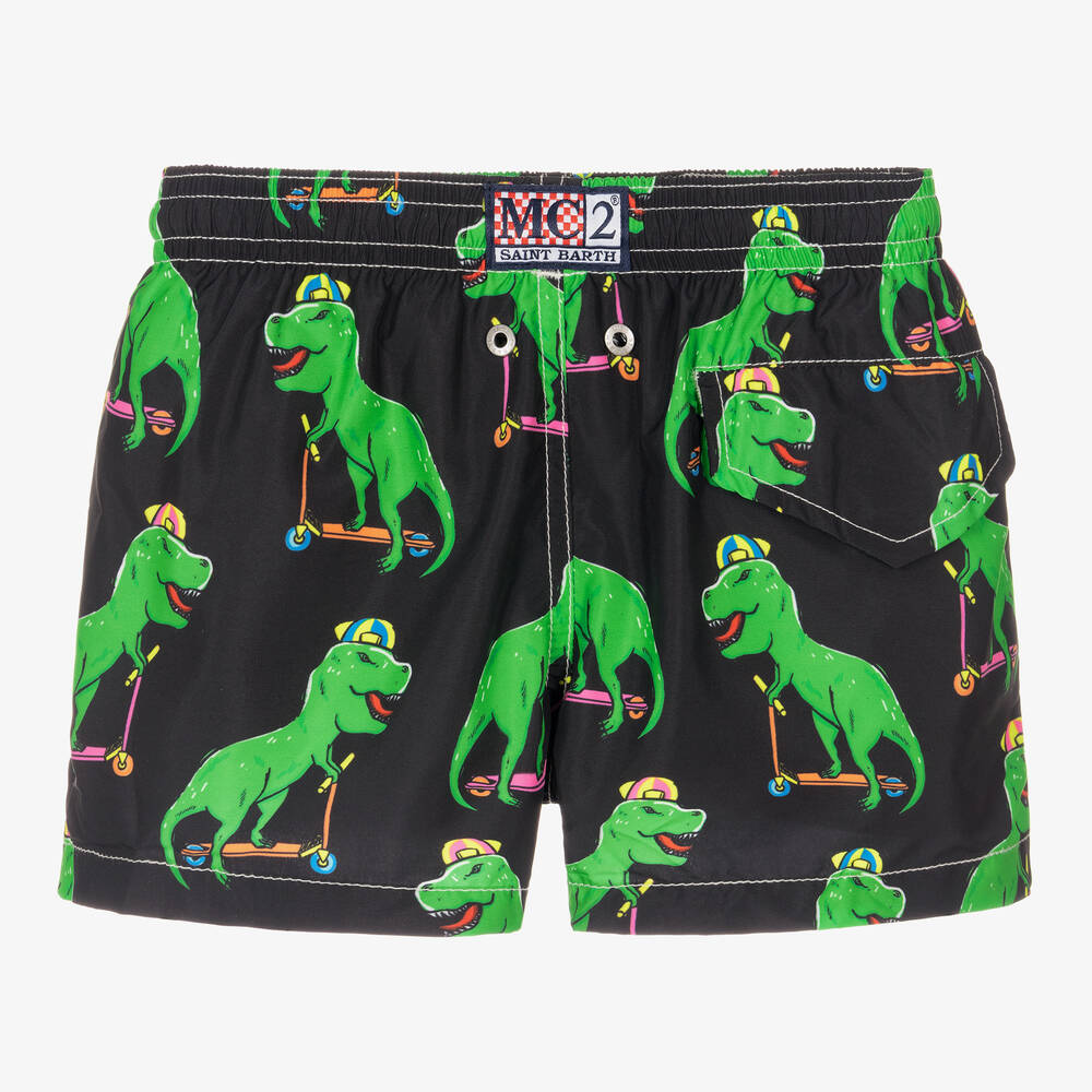 MC2 Saint Barth - Boys Black & Green Dinosaur Swim Shorts | Childrensalon