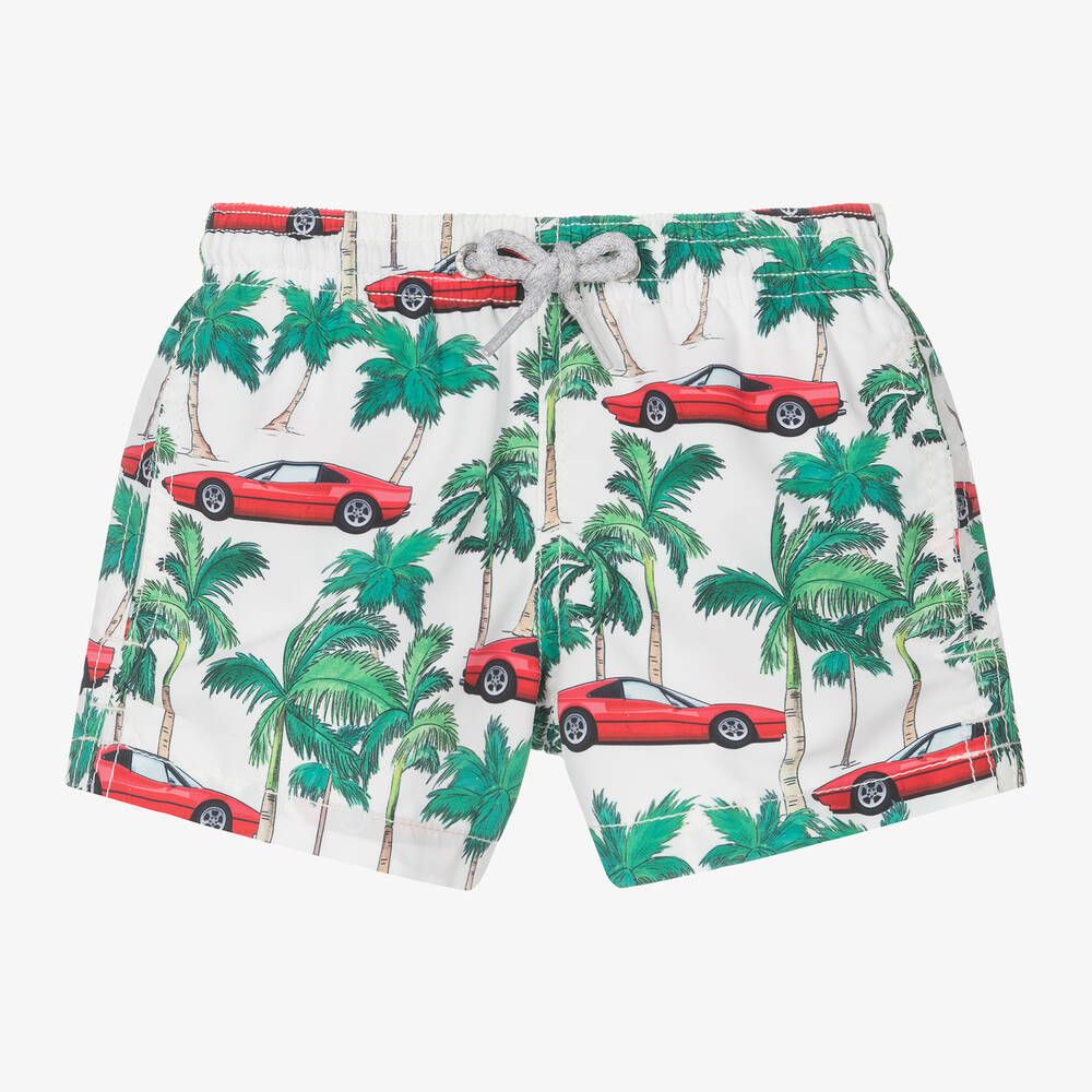 MC2 Saint Barth - Boys Green Car Print Swim Shorts | Childrensalon