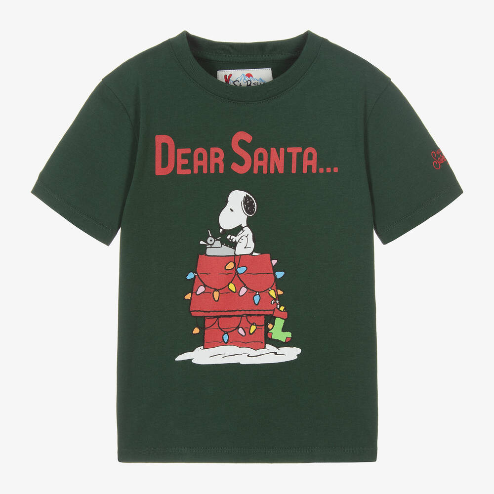 MC2 Saint Barth - Boys Green Dear Santa Peanuts© T-Shirt | Childrensalon