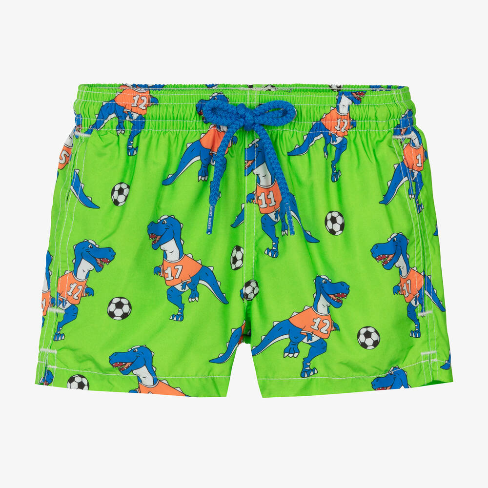 Shop Mc2 Saint Barth Boys Green Football Print Swim Shorts