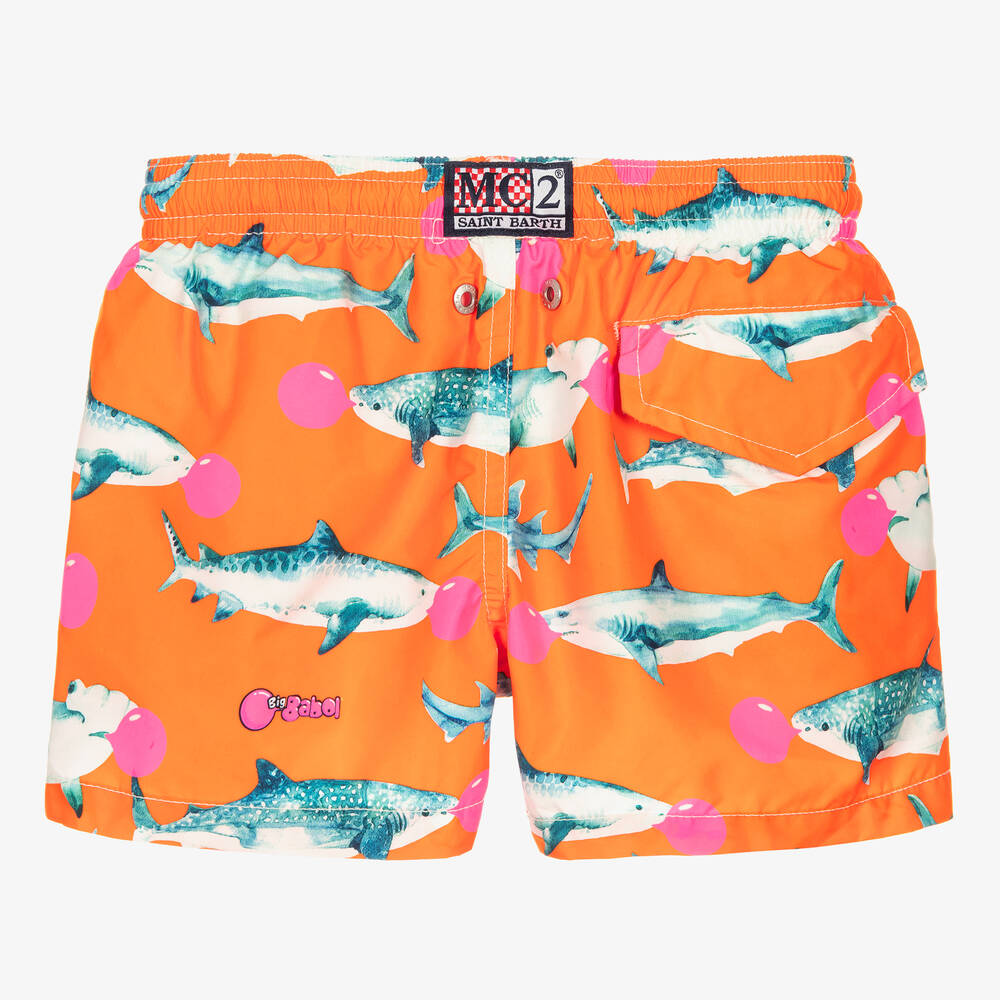 MC2 Saint Barth - Boys Orange Big Babol Shark Swim Shorts | Childrensalon