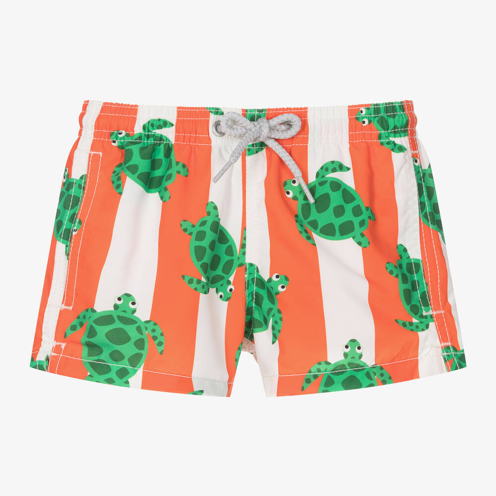 MC2 Saint Barth - Boys Orange Turtle Print Swim Shorts | Childrensalon