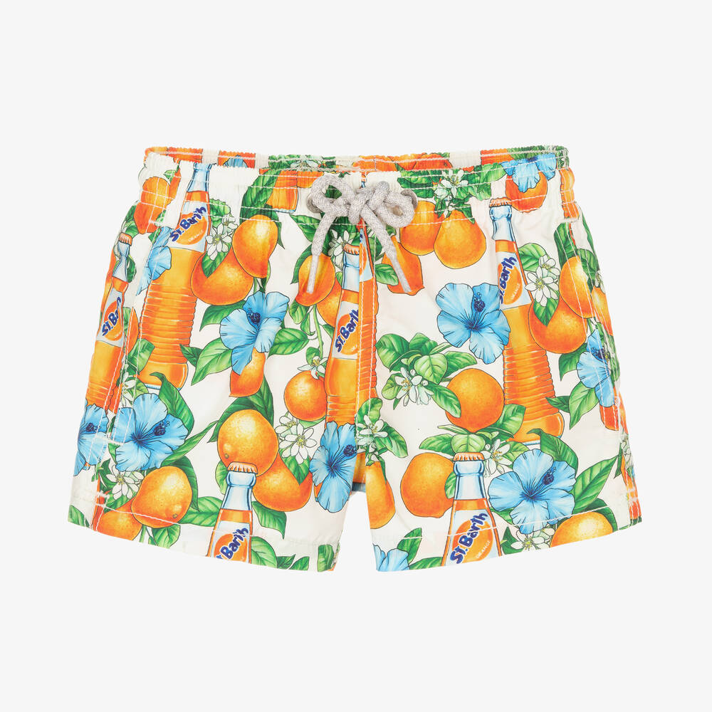 MC2 Saint Barth - Boys White & Orange Swim Shorts | Childrensalon